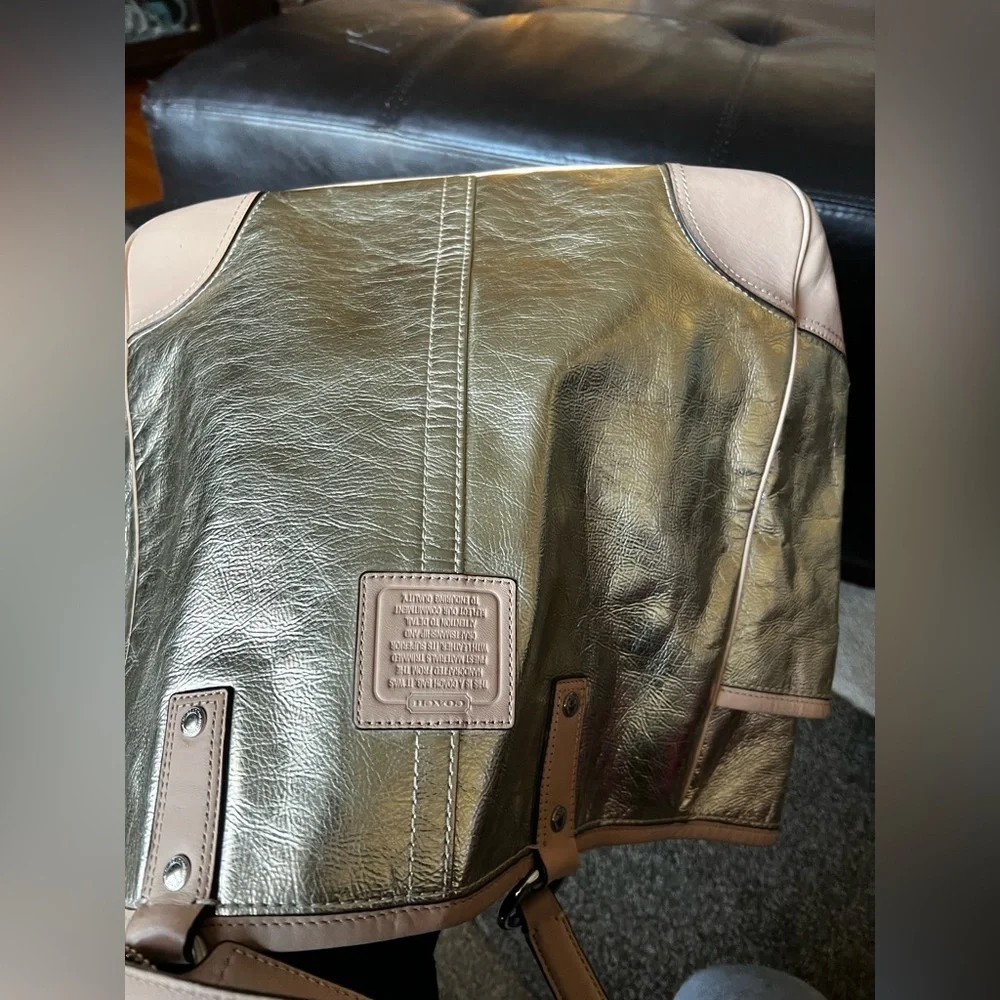 Coach Metro Gold Metallic Leather Large Tote Purse